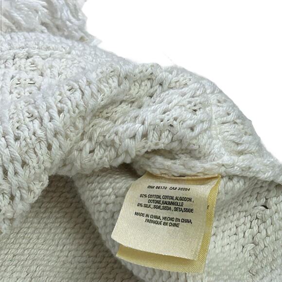 by Anthropologie Crochet Vest Size Medium White Cotton Silk Fringe Boho Knit Top - Picture 10 of 12